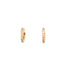 A pair of slim Rose gold Zirconia stones Huggies earrings, featuring a huggie-style design with small, sparkling zirconia stones on 14k rose-filled metal gold hoops, isolated on a white background.